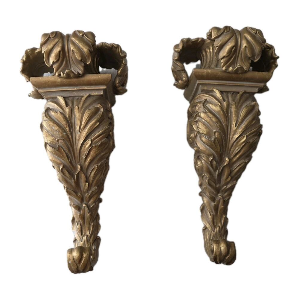 Corbel Wall Sconce Candle Holder Resin Ornate Gold Leaf Art Regency Victorian X2